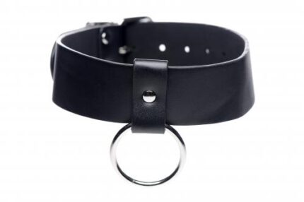 Zwarte Vegan Halsband Met Ring